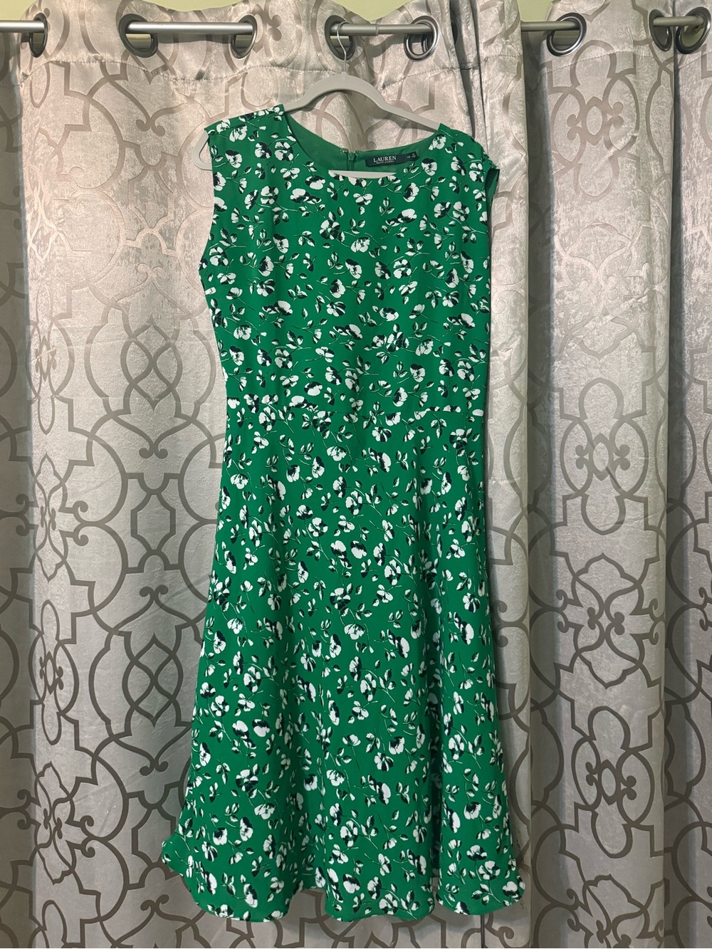 Ralph Lauren Green Sleeveless Floral Fit-and-Flare Dress